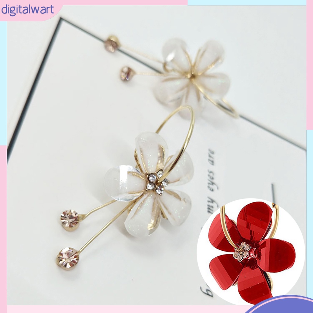 Dg✌❤ 1 Đôi Bông Tai Hợp Kim Hình Cánh Hoa Đính Đá Thời Trang Dành Cho Nữ
