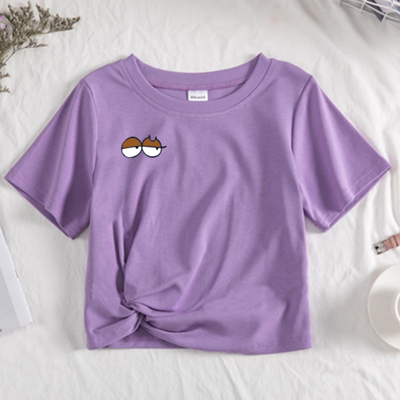 IELGY   Áo Thun cotton Ngắn Tay Cao Cổ Thời Trang Cho Nữ