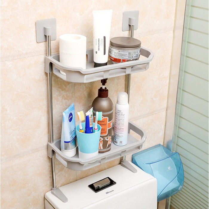 KỆ Để Toilet Dán Tường Nhựa 2 Tầng, 3 tầng - Kệ để đồ nhà tắm đặt trên bồn cầu để sàn