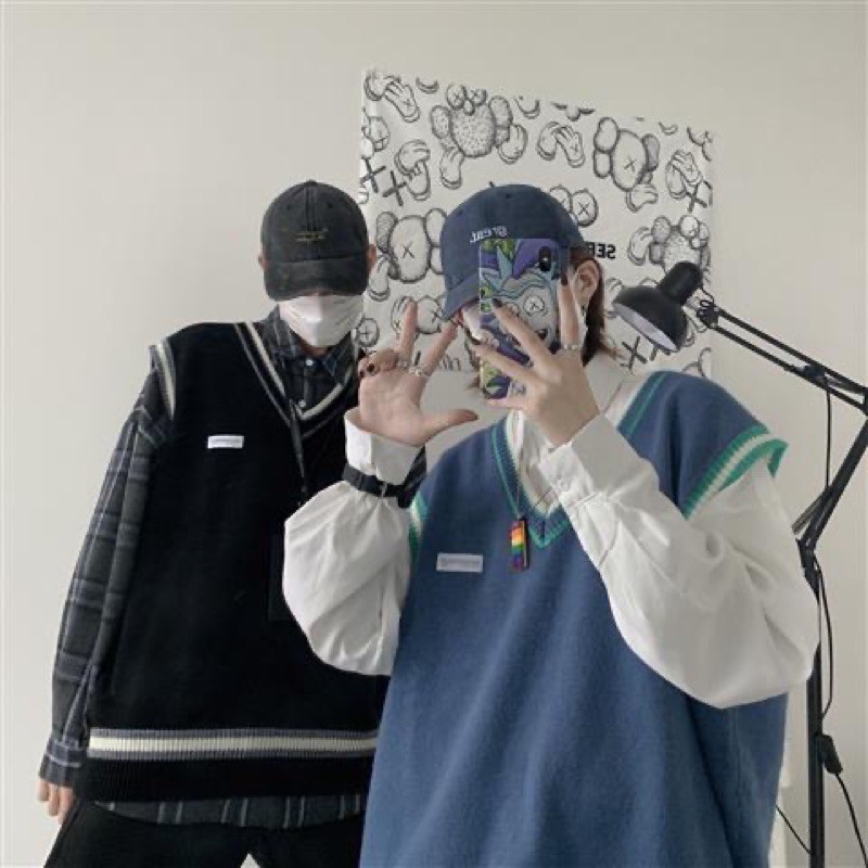 Áo Gile phối viền xanh 4 mùa unisex