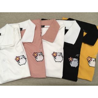 Áo thun polo free size tay lỡ thêu chuột cầm hoa🥀🥀⚘🌸