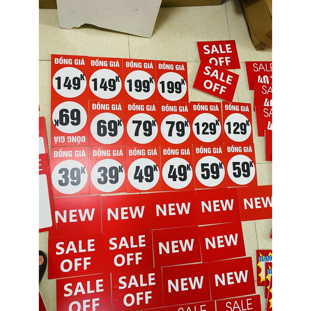 Biển sale, biển đồng giá mọi khoảng giá, in 2 mặt kích thước A4 fomex 3mm