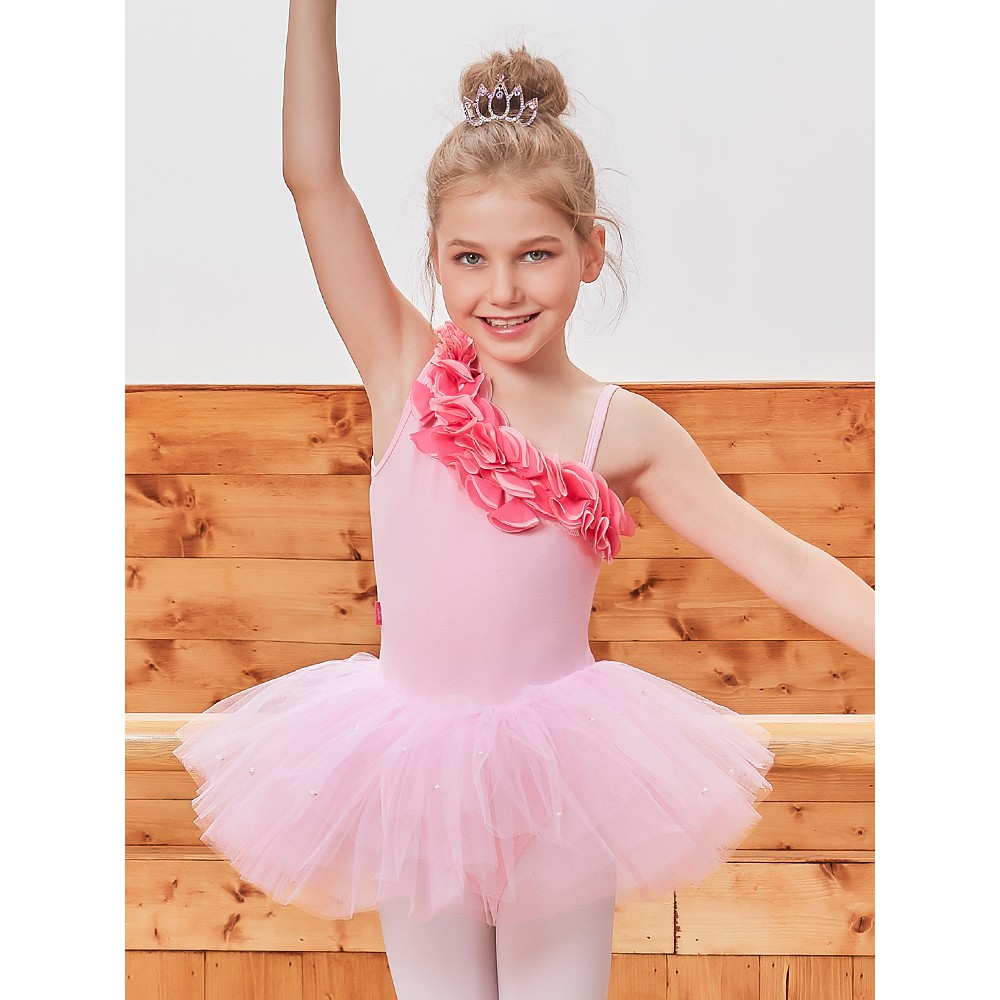 Váy múa bale hồng viền hoa cho bé gái #1022