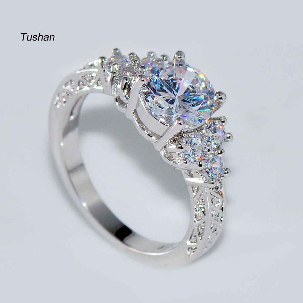 TUSH Luxury Cubic Zirconia Inlaid Women Engagement Wedding Party Ring Jewelry Gift