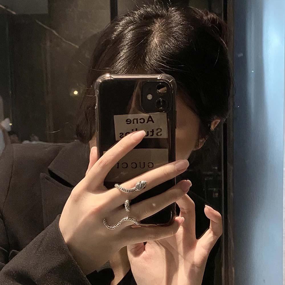 Nhẫn Hở 2 Lớp Hình Rắn Phong Cách Gothic Cổ Điển Thời Trang Cho Nữ