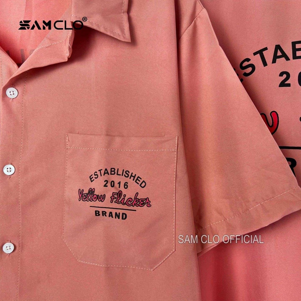 Áo sơ mi nữ tay lỡ SAM CLO cổ bẻ tay ngắn có túi freesize form rộng HÌNH YELLOW FLICKER BRAND