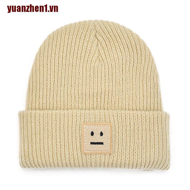 [YUANZHEN1] Mũ Beanie Dệt Kim Thêu Nhãn Mặt Cười Dễ Thương Cho Người Lớn Unisex