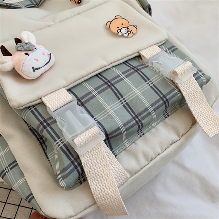 ( Tặng kèm móc khóa và sticker) Balo ullzang màu pastel kẻ caro, chất vải siêu bền chống thấm nước vượt trội