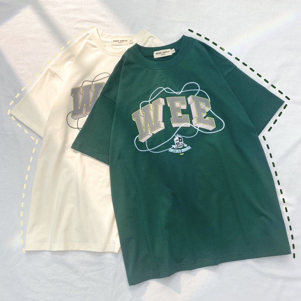 Áo Phông WEE Tay Lỡ Nam Nữ Unisex - Áo thun cổ tròn Vải Tici co giãn in họa tiết chữ 3D Form Rộng - GIDI