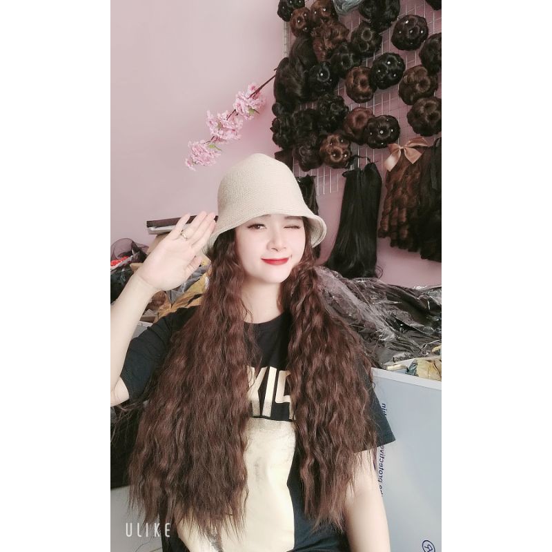 tóc giả dín mũ vành kiu moi