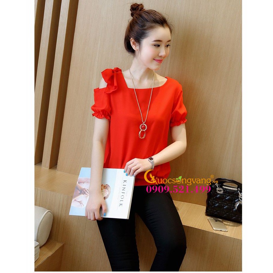 Áo voan nữ tay ngắn vai bồng màu đỏ GLA006 đỏ Cuocsongvang