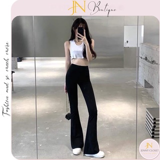 Quần ống loe cạp cao nữ dáng dài có dây eo đen quần legging nữ ống loe ôm lưng chun thun vải co giãn học sinh công sở