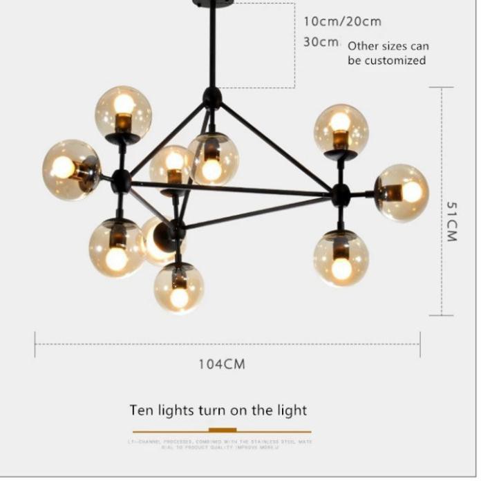 Đèn Chùm Ý 10 Bóng Dạng Phân Tử - Thép Sơn Tĩnh Điện Siêu Bền - Trang Trí Phòng Khách (BH 24 tháng)