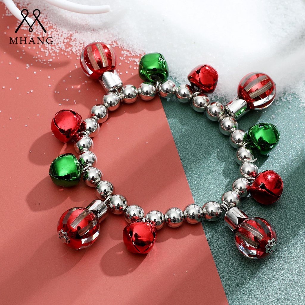 Vòng tay chuỗi hạt nhiều màu sắc đính chuông đỏ và xanh lá phong cách cổ điển