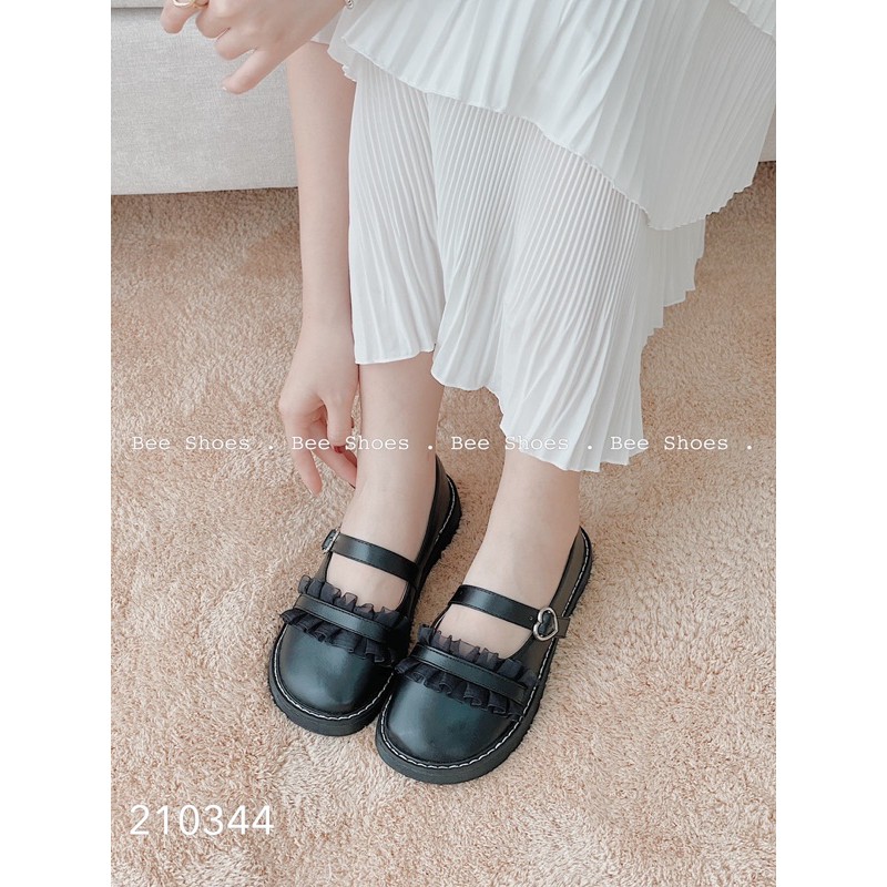 BEESHOES - GIÀY MOKA NỮ MŨI TRÒN QUAI NGANG TIM - GIÀY MOKA NỮ MŨI TRÒN QUAI NGANG TIM ĐẾ BỆT SẴN MÀU ĐEN 210344