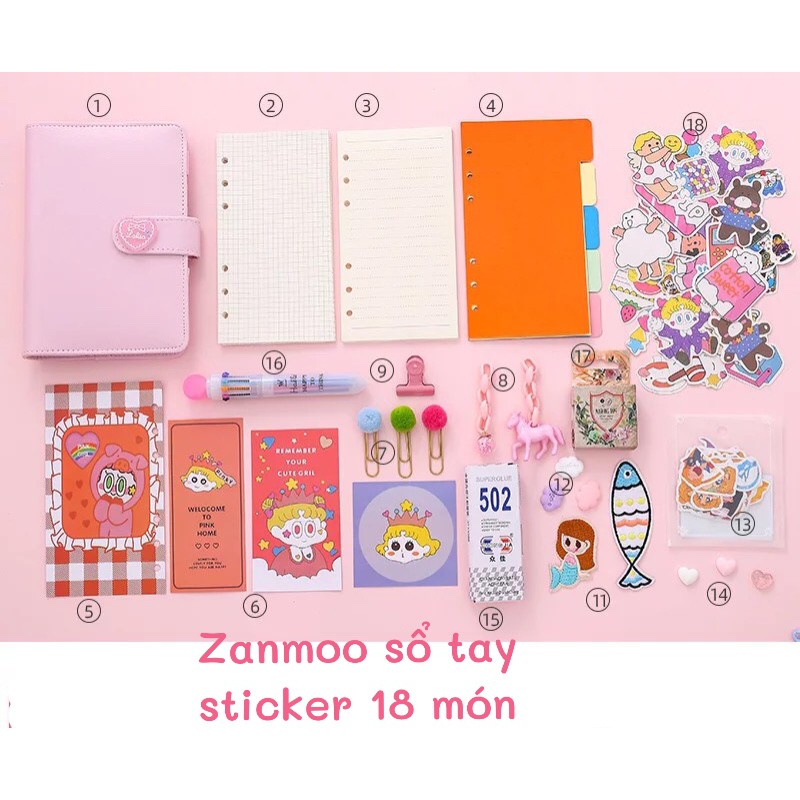 Bộ nguyên liệu làm sổ tay 18 MÓN STICKER Zanmoo DA PU