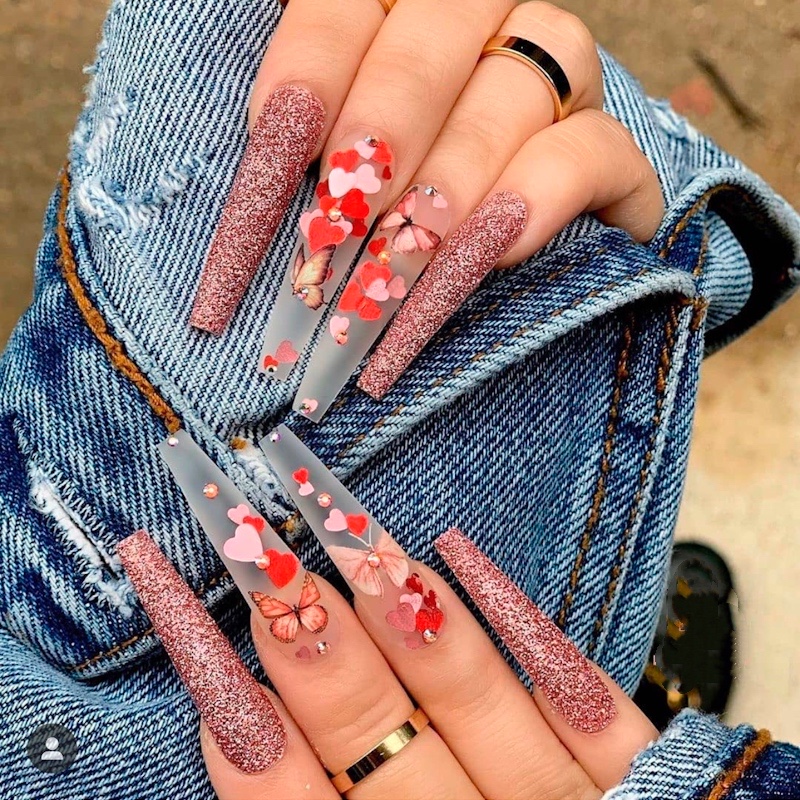 [Hàng mới về] Hộp sequin trang trí móng diy hình trái tim/con bướm kháng nước chủ đề lễ tình nhân