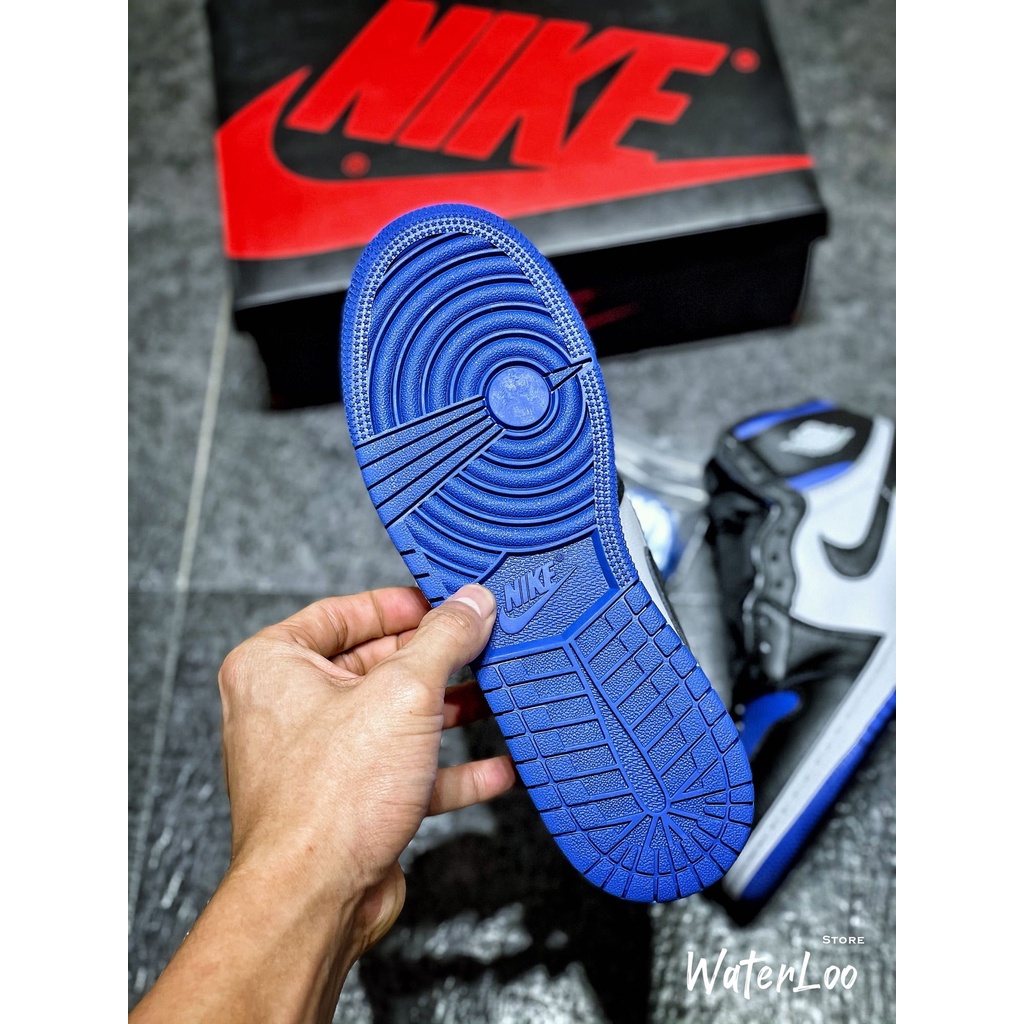 (FREESHIP+HỘP+QUÀ) Giày Thể Thao Sneakers AIR JORDAN 1 Retro High Royal Toe Xanh Trắng Mũi Đen Cổ Cao Waterloo Shop