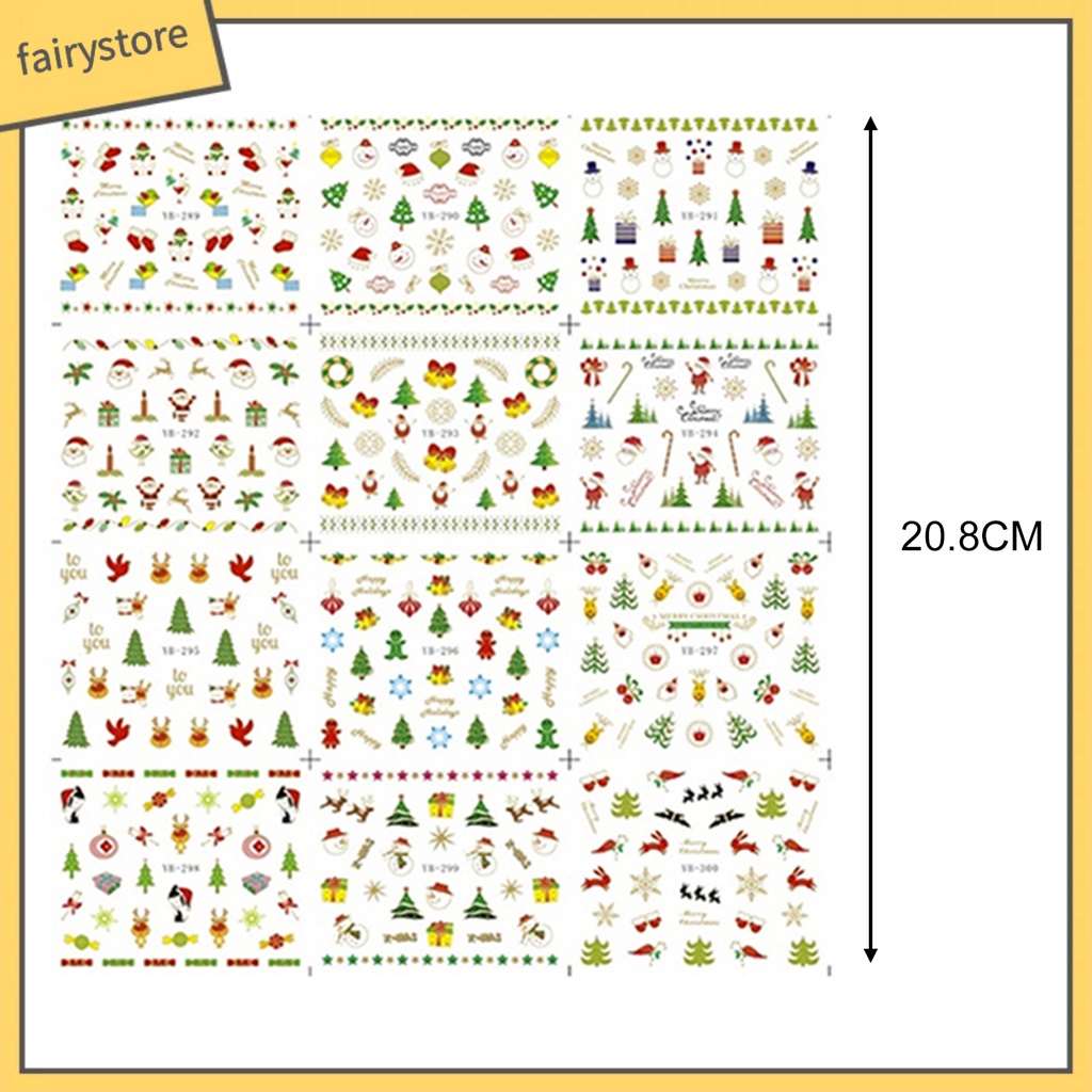 Set 12 Tấm Hình Dán Họa Tiết Giáng Sinh Dễ Thương Dùng Để Trang Trí Móng Nghệ Thuật