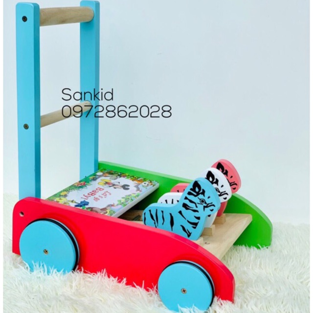 Xe tập đi con ngựa bằng gỗ cho bé hàng cao cấp chi tiết được mài nhẵn mịn an toàn, bánh xe chống trượt