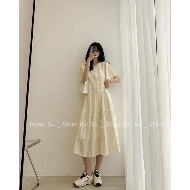 [Ảnh thật/Video]Đầm voan tơ Little kèm hai dây mặc trong hàng đẹp thiết kế cúc ngực tiểu thư Đầm maxi dámg dài đi biển