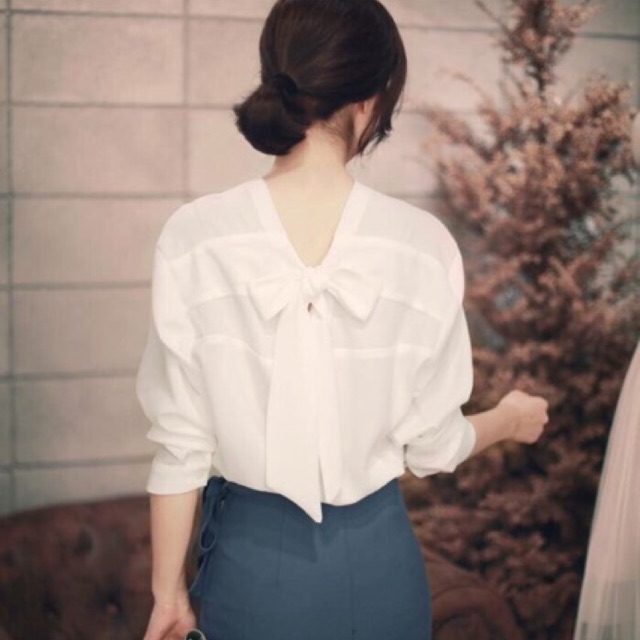 Áo sơmi voan nơ sau, có ảnh thật và clip