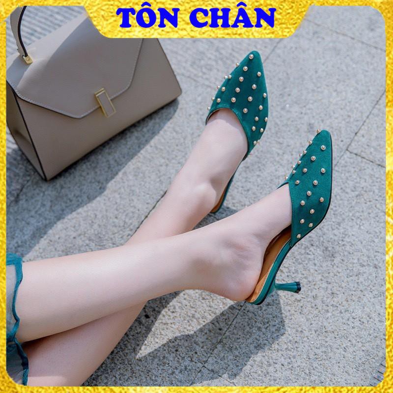 Giày Cao Gót Dưới 7p, Guốc Da Lộn Màu Sang Chảnh Độc Lạ Đính Hạt 5p Full Box | BigBuy360 - bigbuy360.vn
