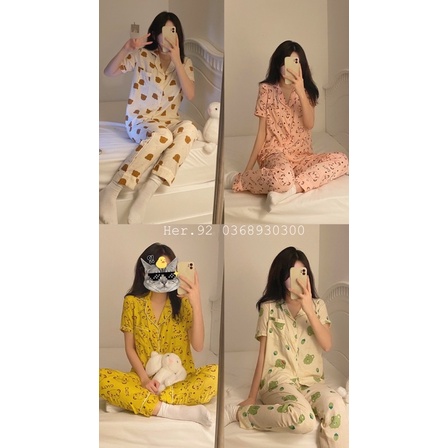 Đồ bộ nữ mặc nhà dễ thương, bộ ngủ hoạt hình cao cấp tay cộc quần dài mùa hè chất đũi lụa tơ Thái