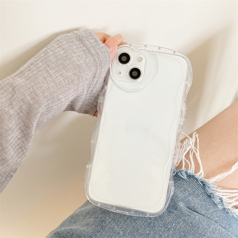 Ốp Điện Thoại TPU Mềm Trong Suốt Họa Tiết Trái Tim Viền Lượn Sóng Dễ Thương Cho iPhone 13 12 11 Pro Max X XR XS Max