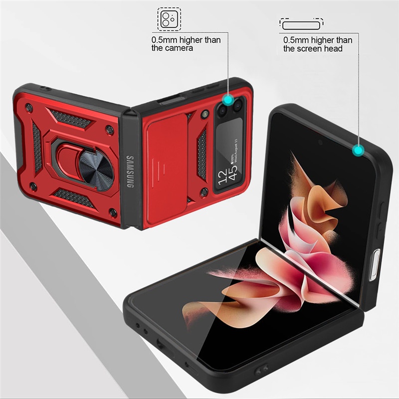 Ốp Điện Thoại Kiểu Giáp Chống Sốc Kèm Giá Đỡ Nhẫn Từ Tính Gắn Xe Hơi Cho Samsung Galaxy Z Flip 3 Galaxy Z Flip 3 Zlip3 5G