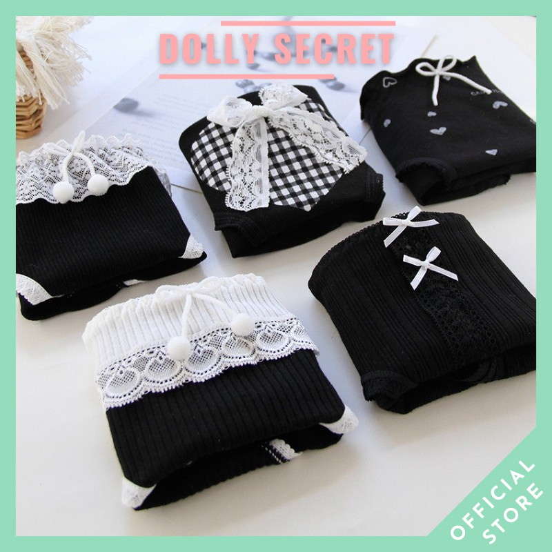 Quần Lót Len Tăm Sợi Tre Màu Đen Họa Tiết Ren Nơ Đáng Yêu Dễ Thương Cao Cấp DOLLY SECRET QL048 | BigBuy360 - bigbuy360.vn