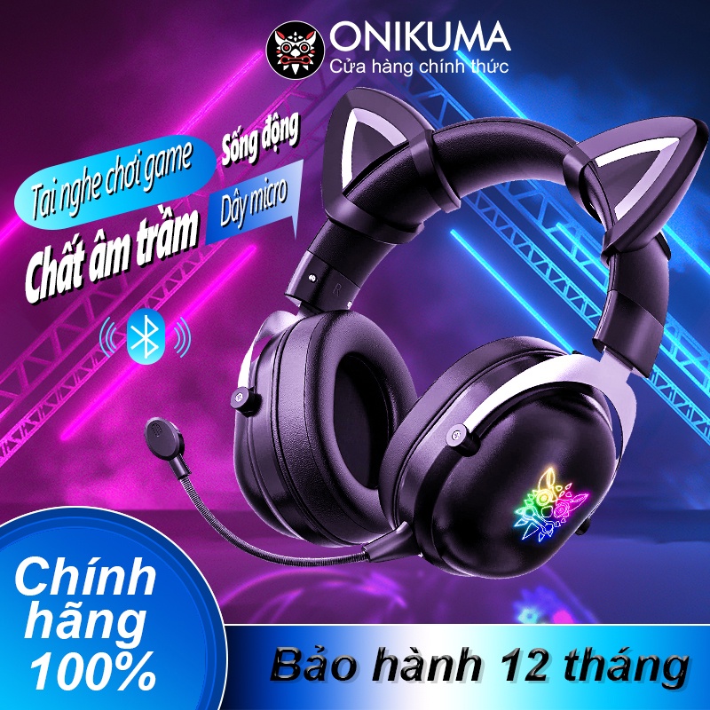 Tai nghe chơi game không dây Bluetooth tai mèo ONIKUMA B20 Đen với micrô có thể thu vào đèn RGB