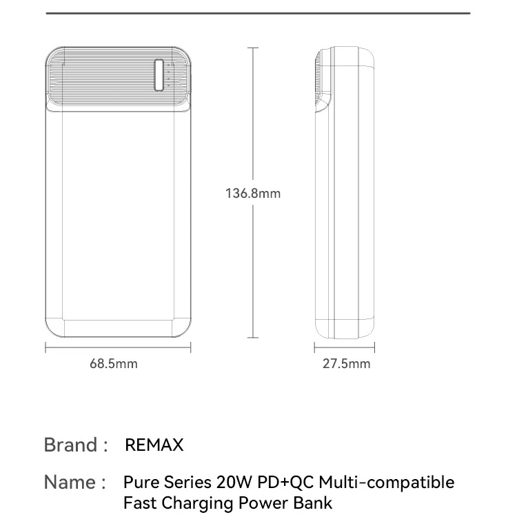 Pin dự phòng sạc nhanh Remax RPP-288 dung lượng 20000mAh - hỗ trợ QC và PD 20W (2 màu tuỳ chọn) Nhất Tín Computer