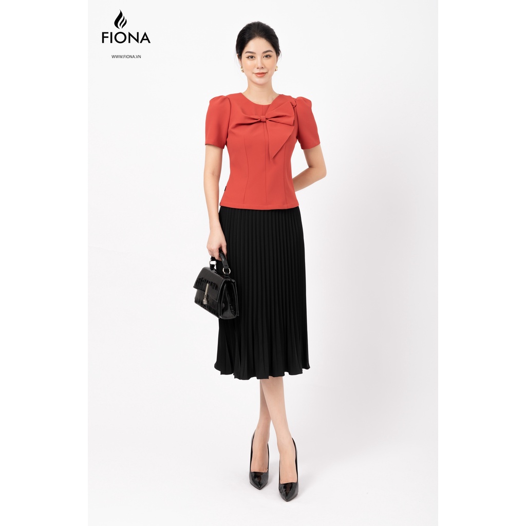 Áo sơ mi nữ tay bồng dáng ôm FIONA áo thiết kế chiết eo nơ ngực cộc tay phù hợp đi làm đi chơi F551271