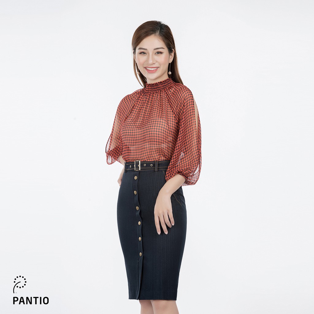 Áo sơ mi chất liệu voan họa tiết đen dáng ôm BAS52320 - PANTIO