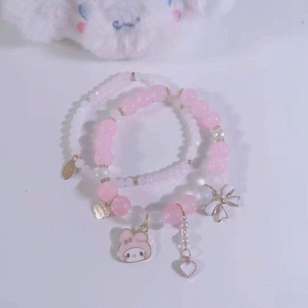 Vòng Tay Hạt Ngọc Trai Mặt Hình Cún Hoạt Hình Kuromi Mymelody Cinnamoroll Thủ Công Cho Nam Và Nữ