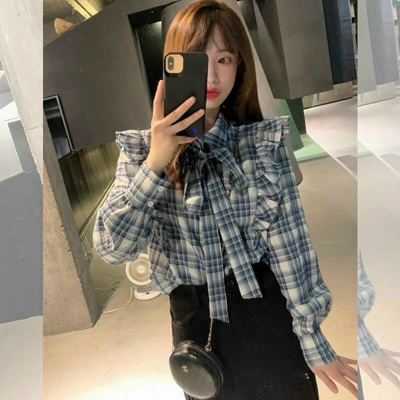 SET SMI CARO XANH VIỀN BÈO NƠ CỔ + CHÂN VÁY FORM A 💛