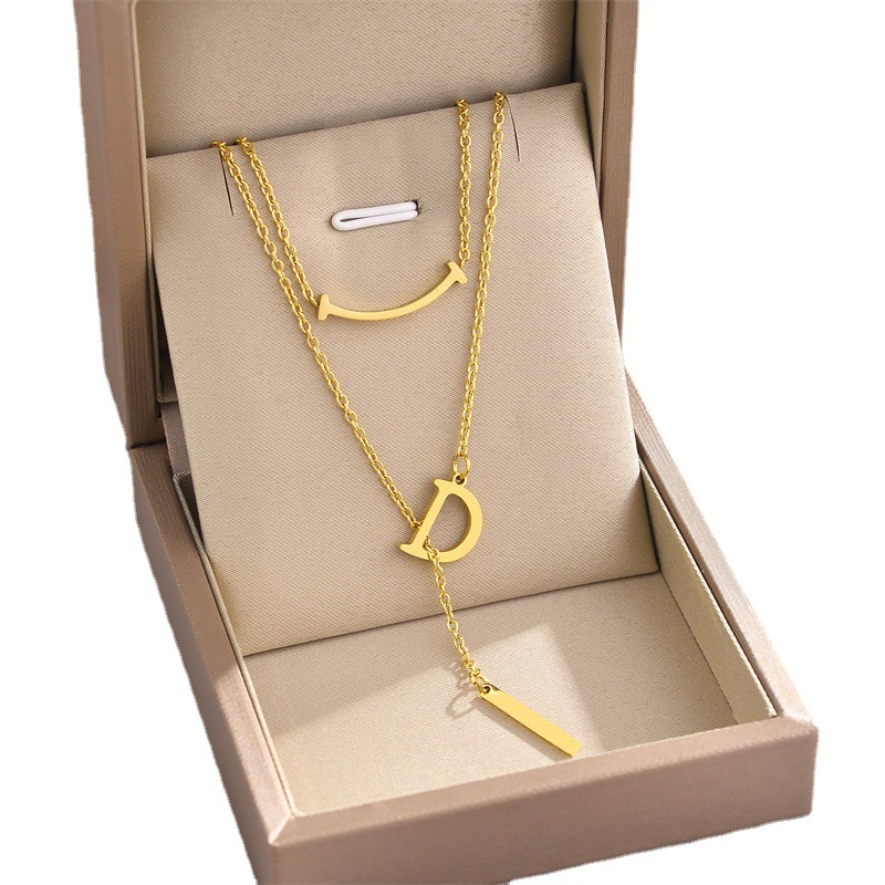 Vòng cổ Thép Titan Hai Lớp Mặt Chữ D Thời Trang Cho Nữ