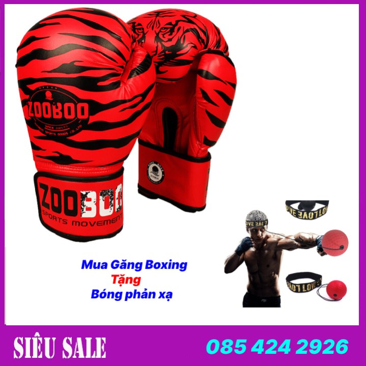 Găng Bao Tay Đấm Bốc Boxing MMA Quyền Anh Zooboo Hổ Vằn + Bóng Đấm Boxing Treo Đầu - Bảo Hành 6 Tháng