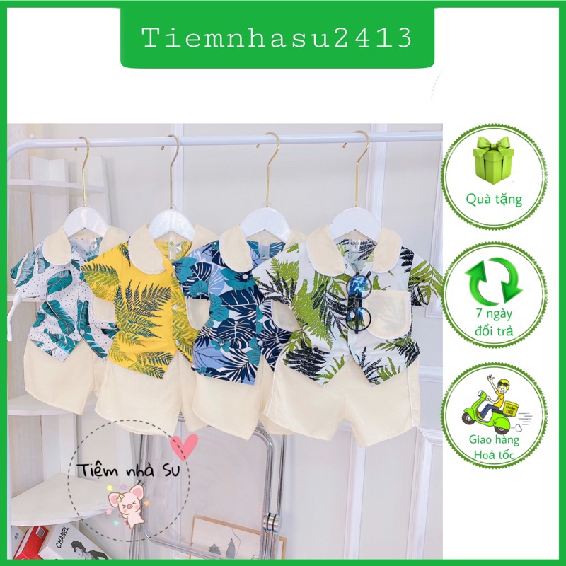 Quần áo bé trai - Bộ quần áo in hình hoa lá mùa hè cho bé trai, bé gái (08-18kg) - TIỆM NHÀ SU