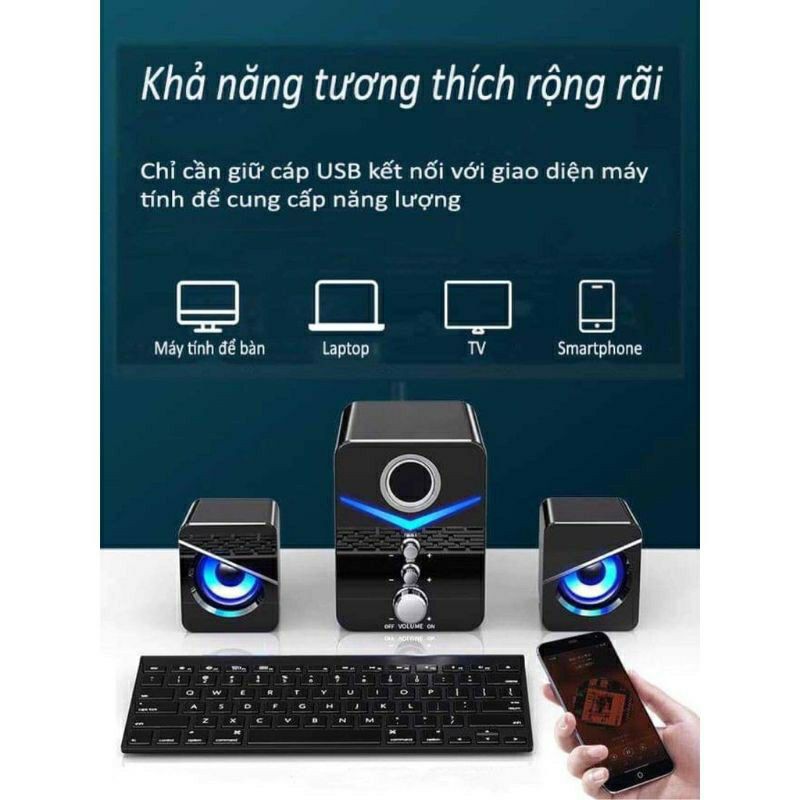 Bộ 3 loa Bluetooth vi tính mắt đại bàng kết nối được với máy tính, laptop, điện thoại  bluetooth bass/treble