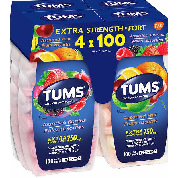 Kẹo nhai giúp hỗ trợ tiêu hóa Tums Extra Strength 100 viên vị trái cây. Hạn sử dụng 2025 (Hàng nhập từ Canada) | BigBuy360 - bigbuy360.vn