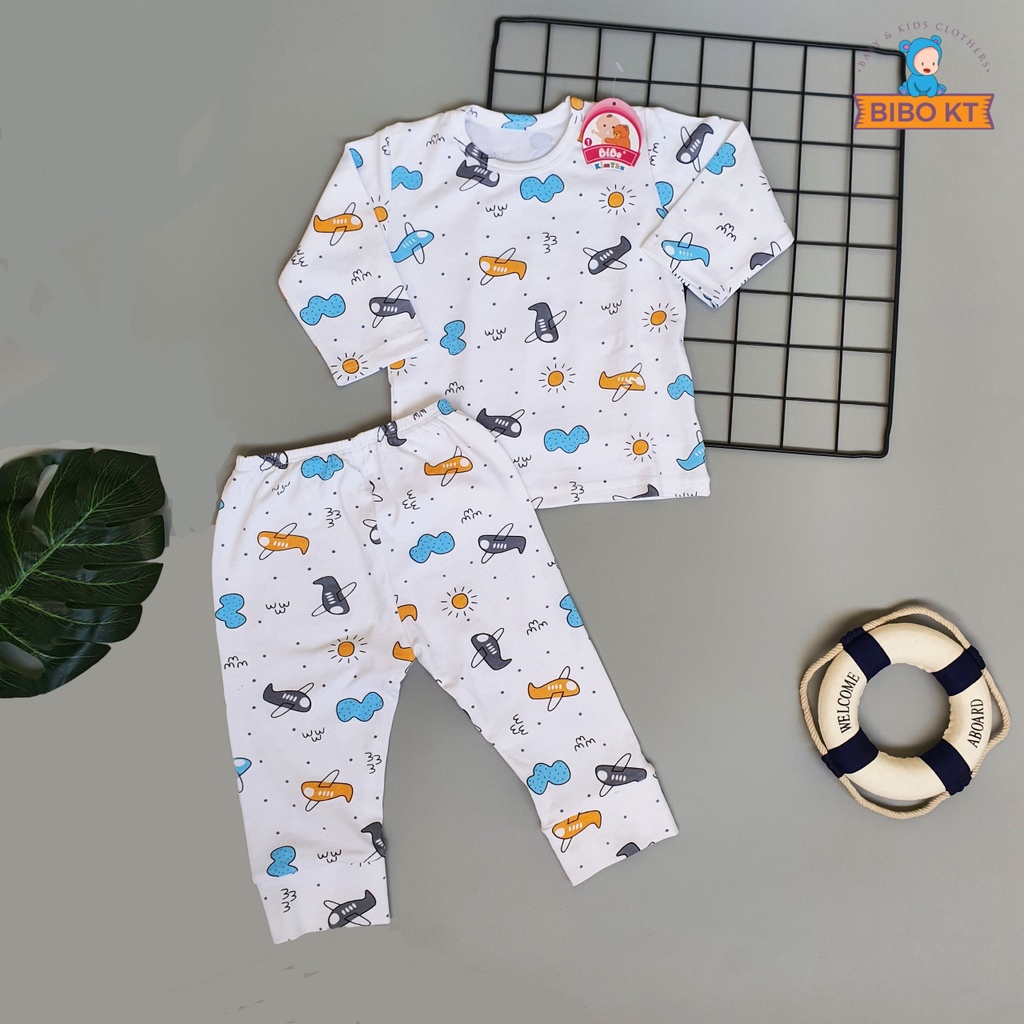 Bộ cổ viền tay dài cotton 100% 4 chiều co giãn êm ái hình Super Plan dùng mặc ở nhà Bibo Kim Thu size1-6(6-18kg)