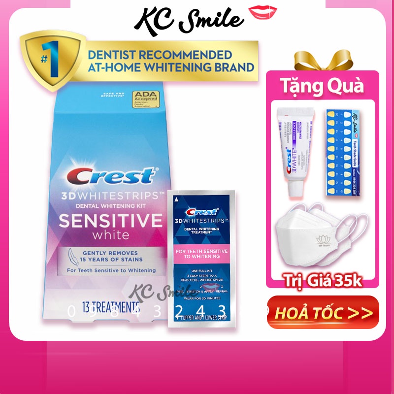 FullBox Hộp 13 Gói - 26 Miếng dán trắng răng Crest 3D Whitestrips Sensitive White dành cho răng nhạy cảm