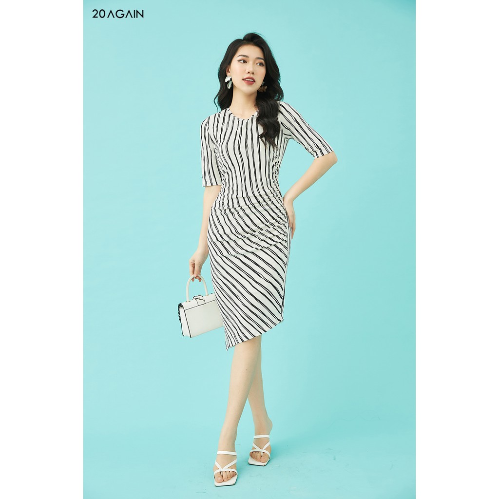 Đầm Ôm Body Tay Lỡ Sọc Kẻ 20AGAIN DOA1598