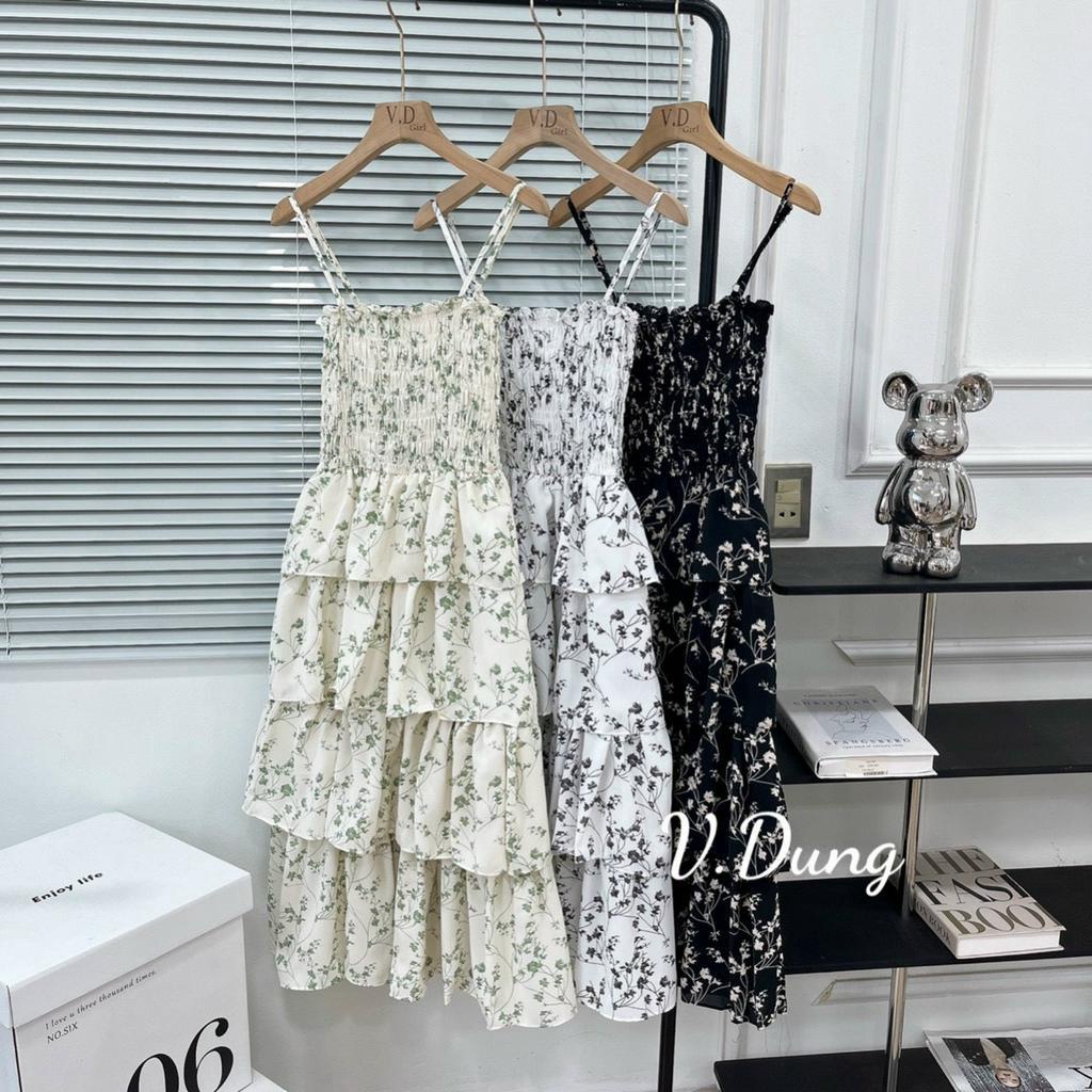 Váy 2 dây tầng midi đi biển cực xinh Hàng QC freesize