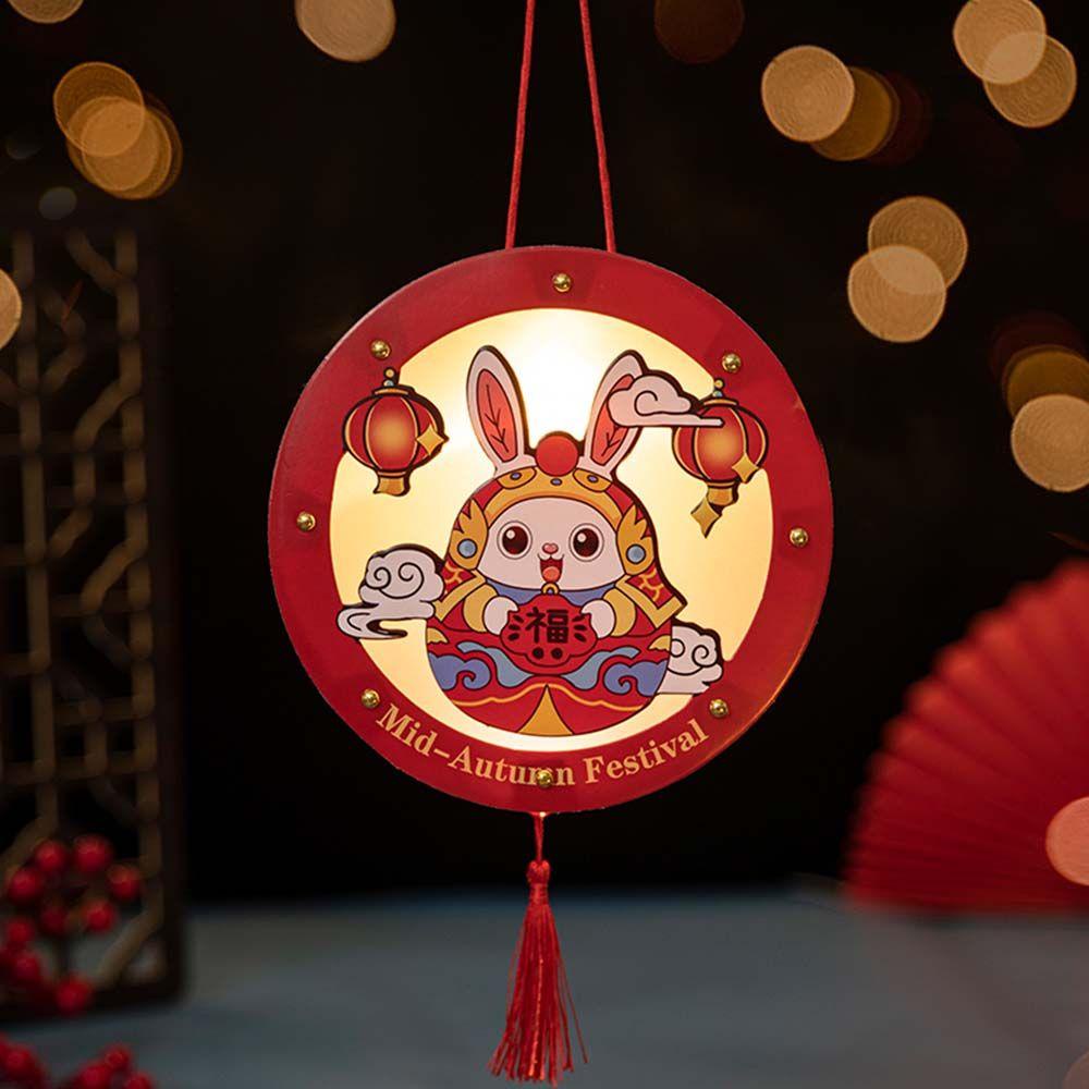 Lồng Đèn Giấy Hình Tròn In Họa Tiết Thỏ Hoạt Hình Phong Cách Trung Hoa Cổ Điển Độc Đáo Trang Trí Tiệc Tùng Cho Bé
