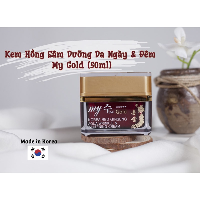 Kem Dưỡng Trắng Da Chống Lão Hóa My gold Korea Red Ginseng Aqua Wrinkle Whitening Cream 50ml