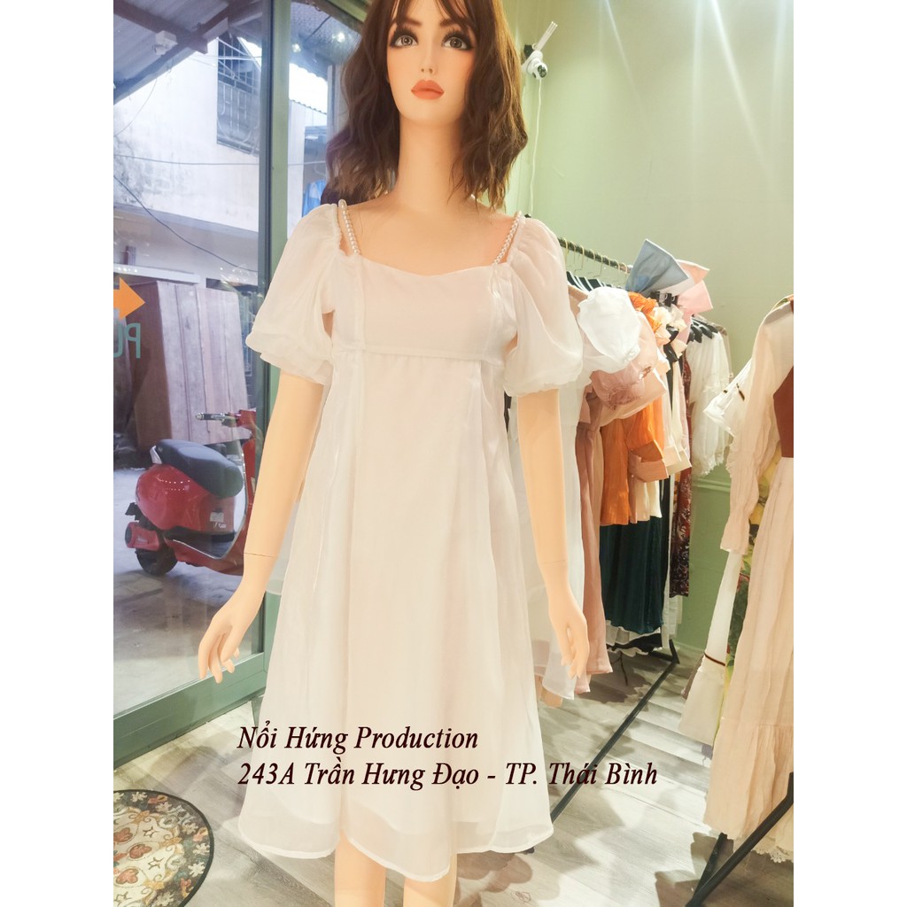 Váy đầm tiểu thư mầu trắng bánh bèo thiết kế 2 lớp voan cổ vuông retro vintage dáng xòe dài đủ size s m l