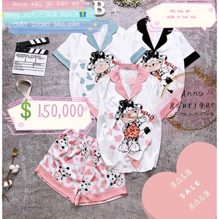 Đồ Bộ Phi Lụa Bò Sữa Dễ Thương Thoáng Mát, Pijama Lụa Cao Cấp